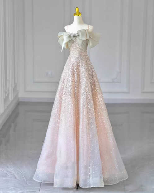 Robe de bal longue trapèze à bretelles spaghetti en tulle et paillettes, robe Sweet 16 ED01258