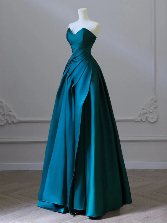 A-Line Satin Green Long Prom Dress, Green Satin Long Formal Dress ED01268