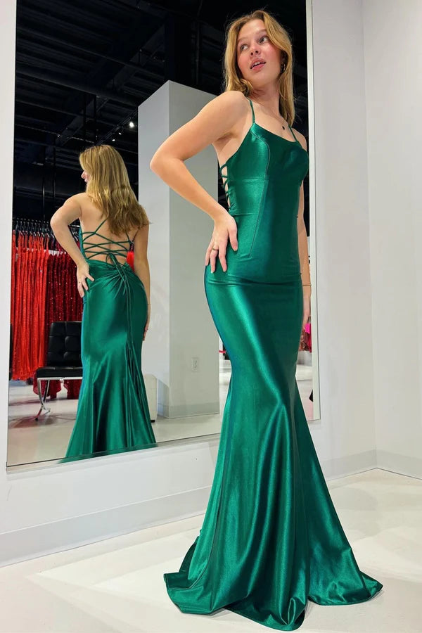 Emerald Green Satin Mermaid Tight Prom Gown ED01273
