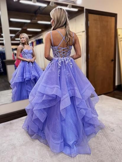 Purple A-Line Tulle Lace Long Prom Dress, Purple Long Graduation Dress ED01280