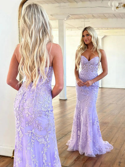 Purple Mermaid Lace Long Prom Dress, Purple Formal Evening Dress ED01287