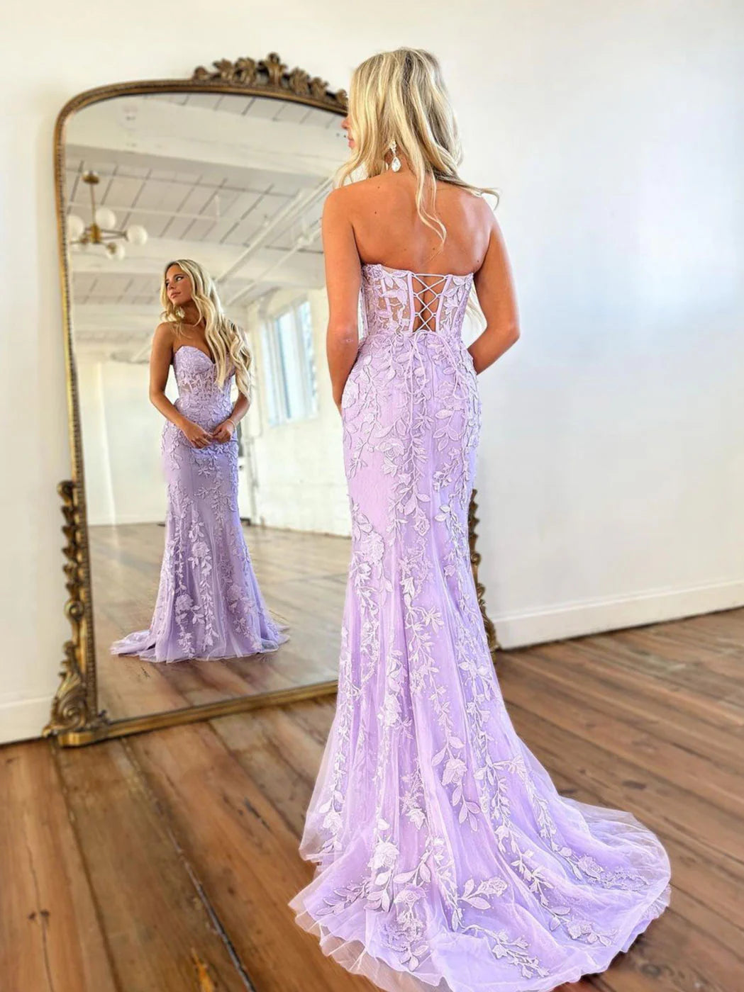 Purple Mermaid Lace Long Prom Dress, Purple Formal Evening Dress ED01287