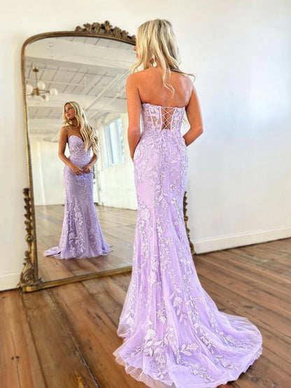 Purple Mermaid Lace Long Prom Dress, Purple Formal Evening Dress ED01287