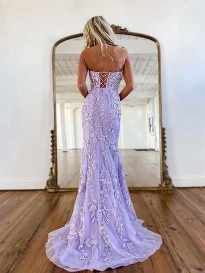 Purple Mermaid Lace Long Prom Dress, Purple Formal Evening Dress ED01287