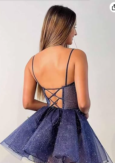 A-Line Sweetheart Neck Tulle Lace Short Prom Dress, Dark Blue Homecoming Dress ED01294