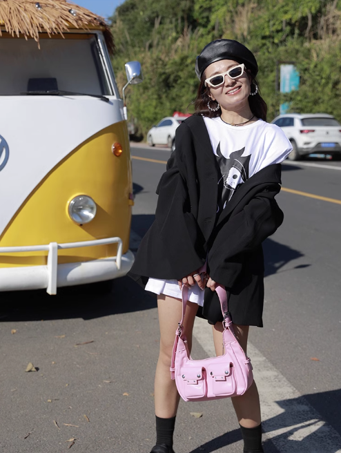 Sac à bandoulière tendance pour fille, doux et cool, style niche, sac de moto ED01298