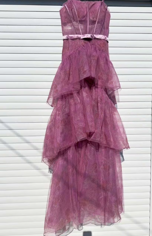Purple Printed A Line Spaghetti Strap Corset Prom Dress ED01305