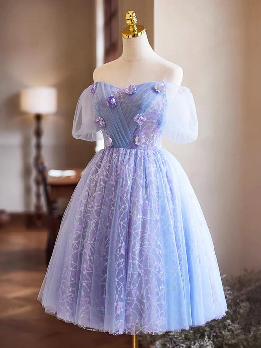 Lavendelfarbenes Homecoming-Kleid mit Pailletten und Applikationen, wunderschönes kurzes A-Linien-Ballkleid ED01327