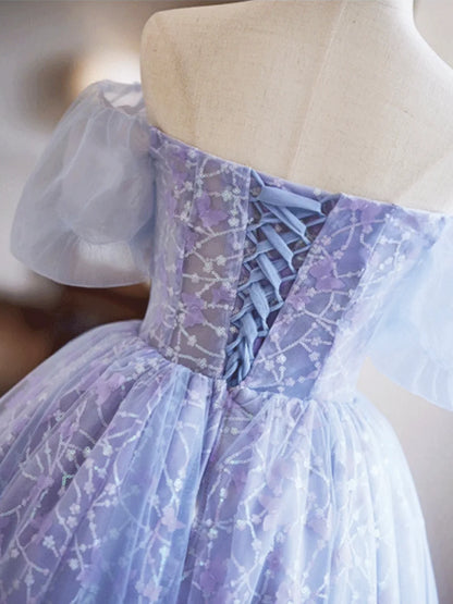 Lavendelfarbenes Homecoming-Kleid mit Pailletten und Applikationen, wunderschönes kurzes A-Linien-Ballkleid ED01327