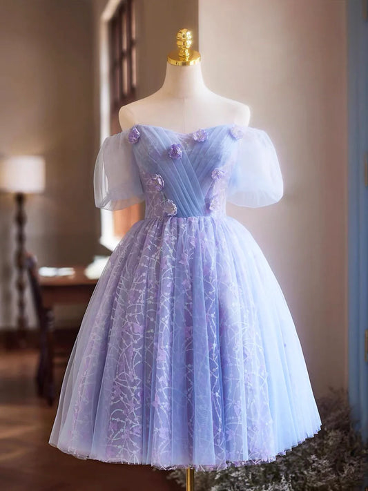 Lavendelfarbenes Homecoming-Kleid mit Pailletten und Applikationen, wunderschönes kurzes A-Linien-Ballkleid ED01327