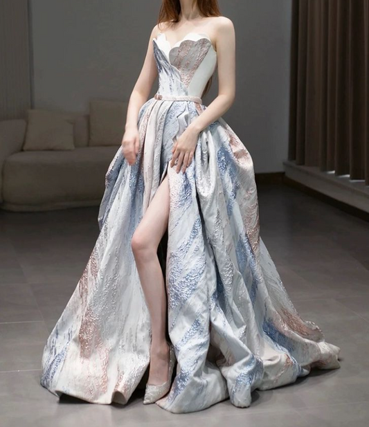 Weißes trägerloses langes Ballkleid in A-Linie, weißes Abendkleid ED01333