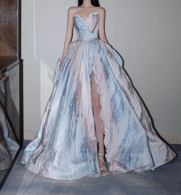 Weißes trägerloses langes Ballkleid in A-Linie, weißes Abendkleid ED01333