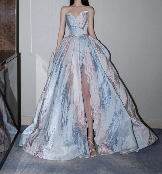 Weißes trägerloses langes Ballkleid in A-Linie, weißes Abendkleid ED01333