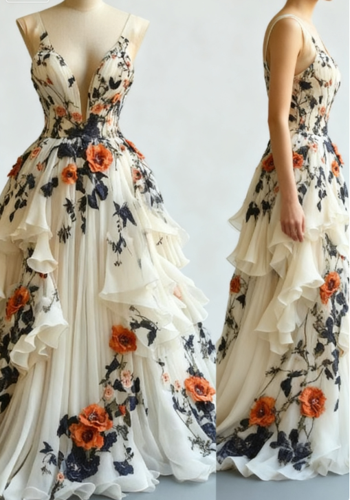 💫Märchenhaftes A-Linien-Brautkleid 🌸Chiffon-Abendkleid mit 3D-Applikation ED01337