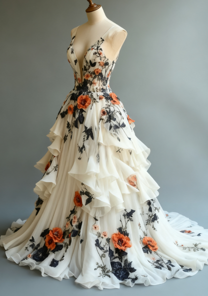 💫Märchenhaftes A-Linien-Brautkleid 🌸Chiffon-Abendkleid mit 3D-Applikation ED01337