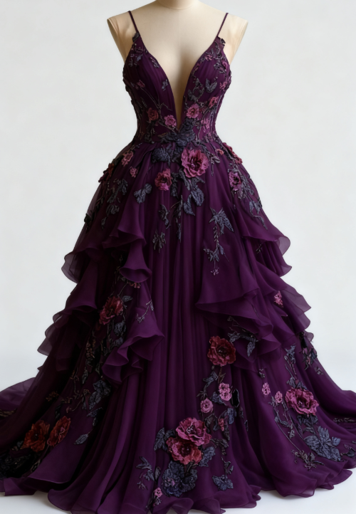 💫Märchenhaftes A-Linien-Brautkleid 🌸Chiffon-Abendkleid mit 3D-Applikation ED01337