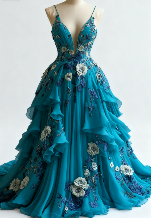 💫Märchenhaftes A-Linien-Brautkleid 🌸Chiffon-Abendkleid mit 3D-Applikation ED01337