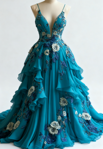 💫Märchenhaftes A-Linien-Brautkleid 🌸Chiffon-Abendkleid mit 3D-Applikation ED01337