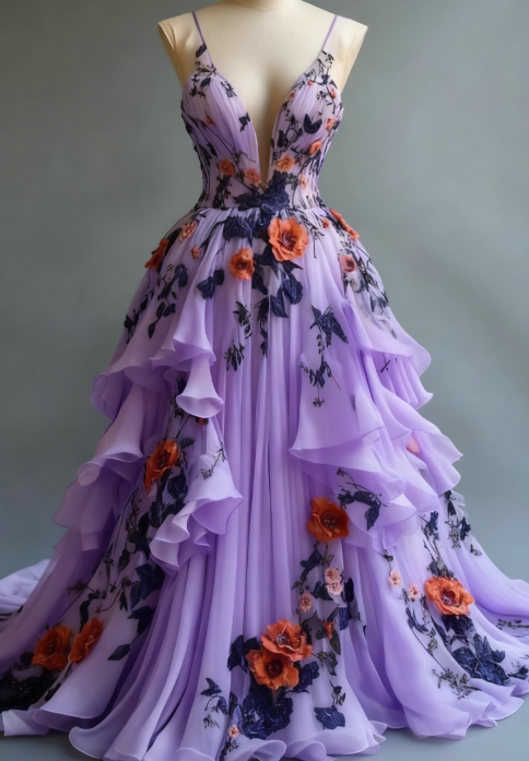💫Fairytale A-line Wedding Dress 🌸Chiffon 3D Applique Evening Dress ED01337