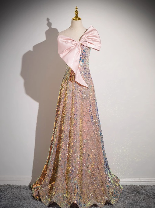 Robe de bal longue champagne à paillettes, coupe trapèze, sans bretelles, pour les 16 ans, ED01357