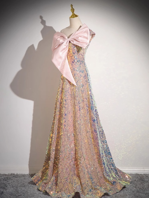 Robe de bal longue champagne à paillettes, coupe trapèze, sans bretelles, pour les 16 ans, ED01357