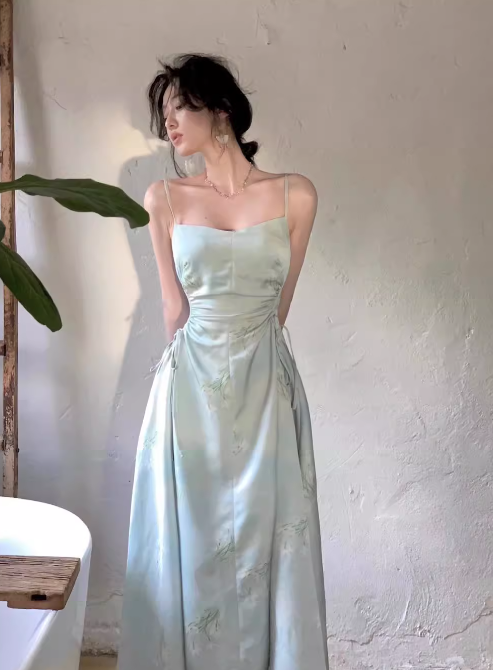 Neue Chinesische stil strumpf satin plissee taille sanfte temperament langen rock ED0136
