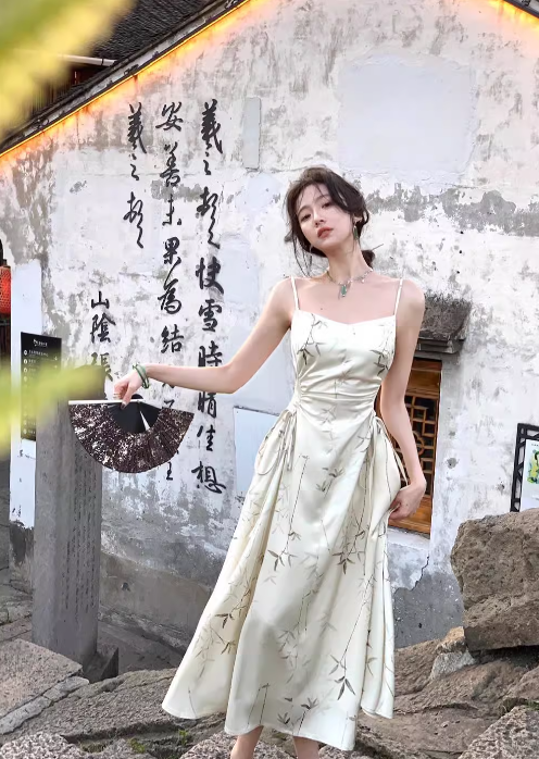 Neue Chinesische stil strumpf satin plissee taille sanfte temperament langen rock ED0136