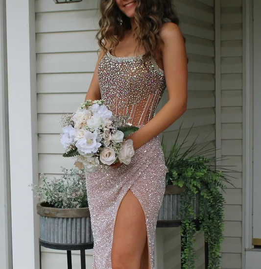 Robe de bal sirène bustier longue à paillettes et fente ED01375