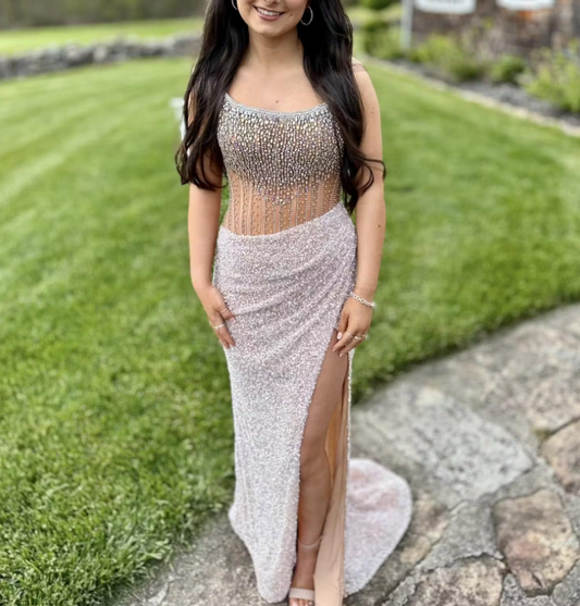 Robe de bal sirène bustier longue à paillettes et fente ED01375