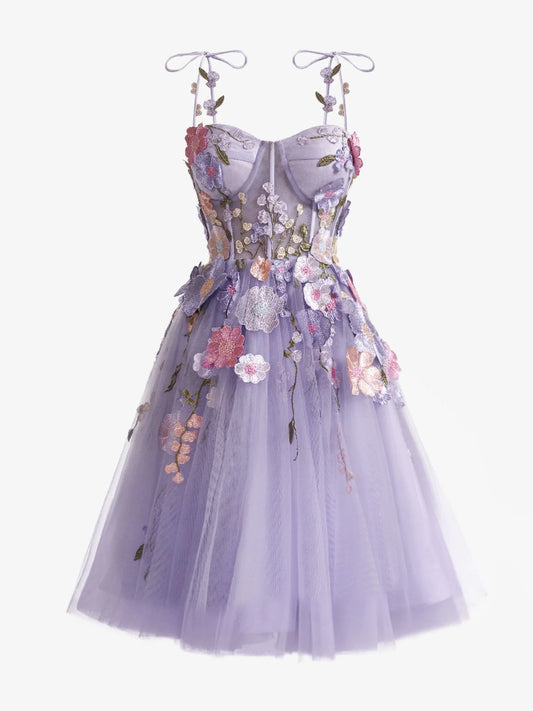 A-Linie Herzförmiger Ausschnitt Lavendel Applikation Mini Kurzes Ballkleid Homecoming Kleid ED01393