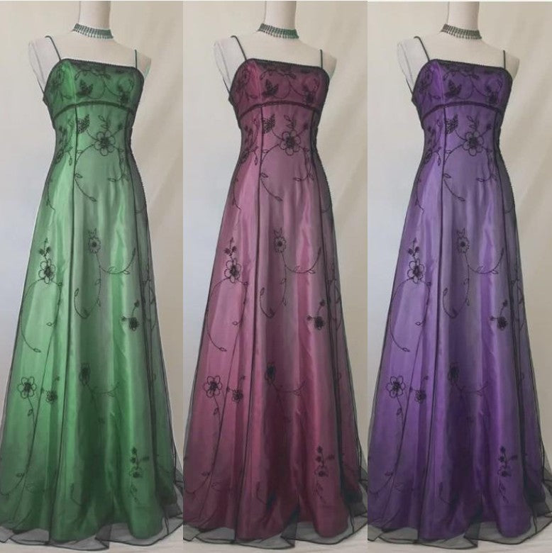 Retro gradient green/hot pink/purple spaghetti strap backless lace-up design beaded applique long prom dress