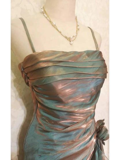 Vintage Spaghetti Straps Chiffon Ruffled Prom Dresses Fairytale Party Dresses ED01410