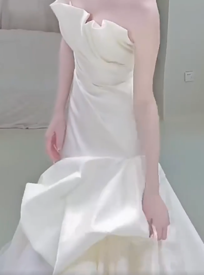 Ivory Strapless Mermaid  Wedding Dresses, Tulle Satin Tender Sleeveless Bridal Gowns  ED01425