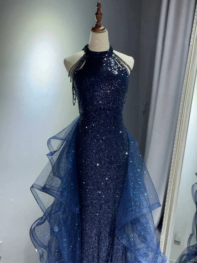 midnight blue formal dress A Line V Neck Navy Satin Long Prom Dress PSK043 US10 / Navy Blue With a side slit Blue Formal Dresses | ALYCE