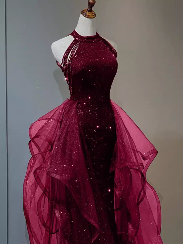 A-Line 🩵Midnight Blue Long Prom Dress for Quinceanera&Graduation -Halter Tulle&Sequin Formal Evening Dress 