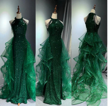 Elegant A-Line Navy Blue Halter Sparking Sequins Long Prom Dresses Formal Evening Dresses ED01427