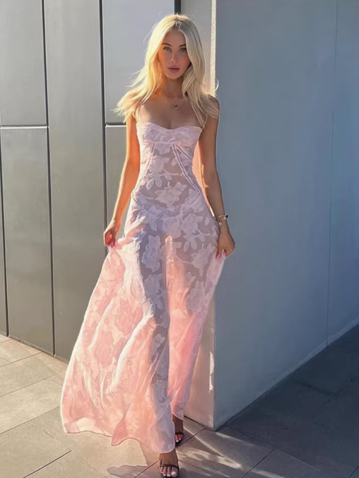 Jacquard sling slim evening gown long dress sling dress ED01435