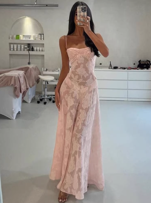 Jacquard sling slim evening gown long dress sling dress ED01435