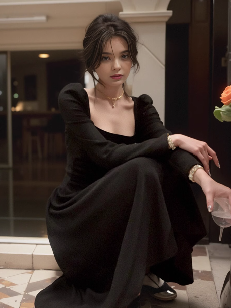 Französisch stil high-end weiß taille langarm kleid ED0143