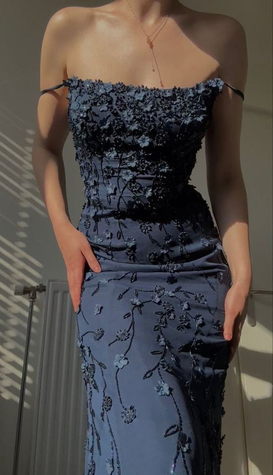 Chic Bodycon Spaghetti Straps 3D Applique Long Prom Dress ED01462