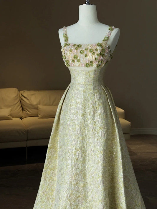 Robe de bal longue en satin coloré à bretelles spaghetti et paillettes ED01464