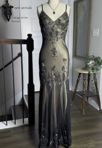 Olive Green Satin Brown Chiffon Spaghetti Straps Beaded Backless Long Prom Dress