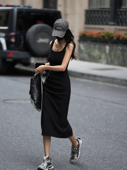 White/Black Sleeveless Square Neck Suspender Dress ED01483