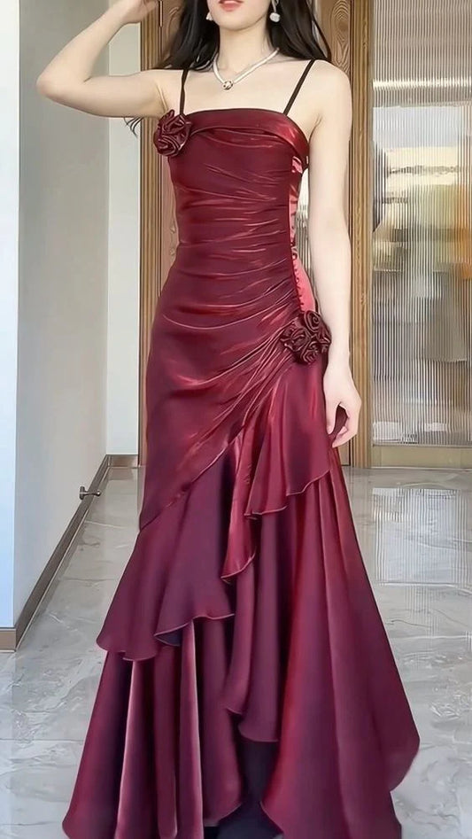 Elegant Satin Prom Dress for Quinceanera&Party-Fairytale A-line Straps Evening Gown for Birthday