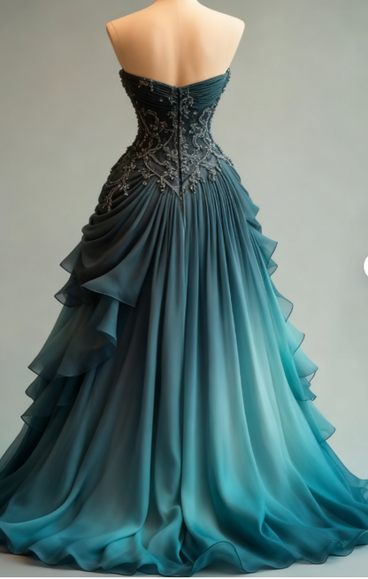 A-line Sweetheart Neck Tulle Beaded Long Prom Dress Elegant Quinceañera Dress ED01487