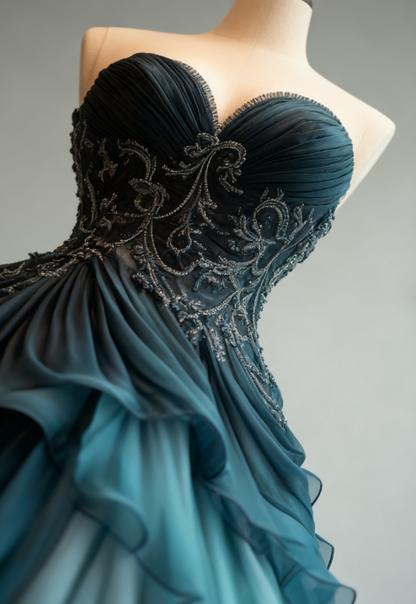 A-line Sweetheart Neck Tulle Beaded Long Prom Dress Elegant Quinceañera Dress ED01487