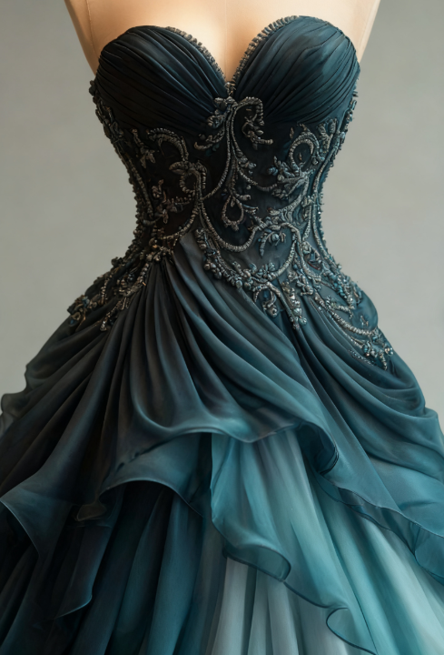 A-line Sweetheart Neck Tulle Beaded Long Prom Dress Elegant Quinceañera Dress ED01487