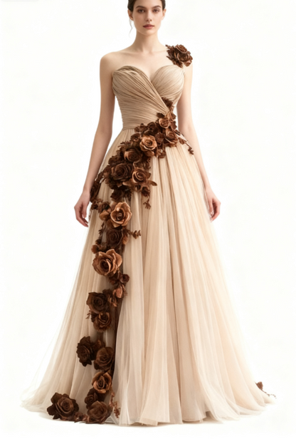 ElegantA-line Sweetheart Quinceañera Dress Tulle Applique Ball Gown Long Prom Dress Wedding Dress ED01491