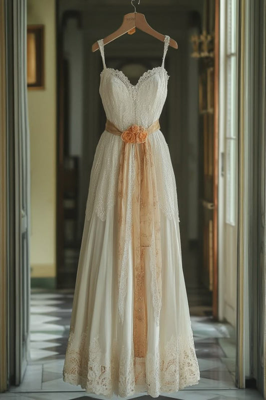 Weißes A-Linien-Abendkleid mit Herzausschnitt und Spitze, lang, süß, ED01494