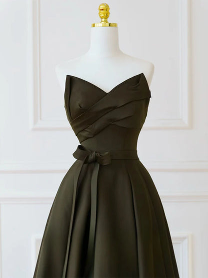 A-Line V Neck Satin Olive Green Long Prom Dress, Olive Green Long Form EvaFashionDress A-Line V Neck Satin Olive Green Long Prom Dress, Olive Green Long Form EvaFashionDress